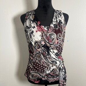 White House Black Market Paisley Wrap Blouse - Black, White, Pink